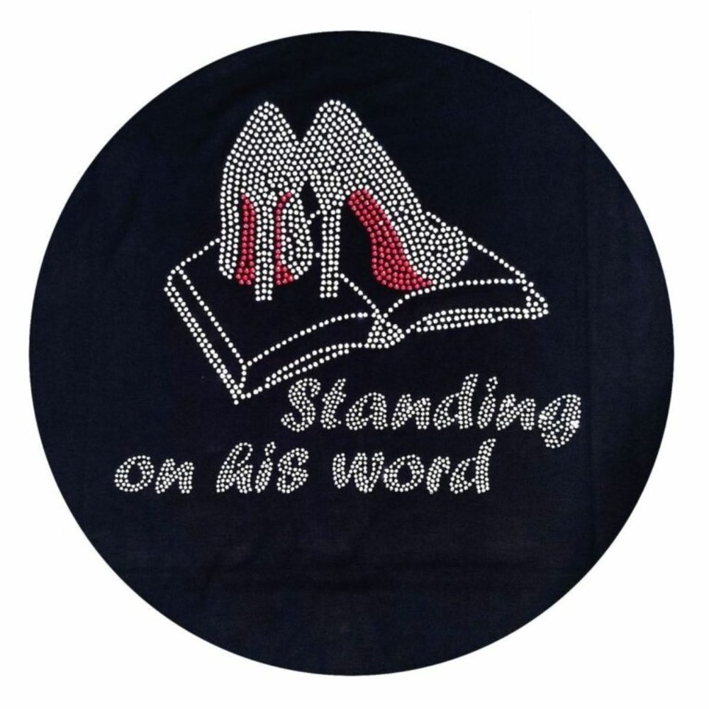 Women's New Black Rhinestone Short Sleeve T-Shirt Standing on his word Size 2X - Picture 3 of 3